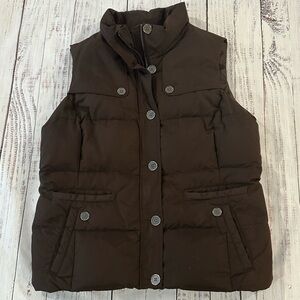 Lands’ End Down Puffer Vest Chocolate Brown Women’s Size 14-16 Full Zip & Button